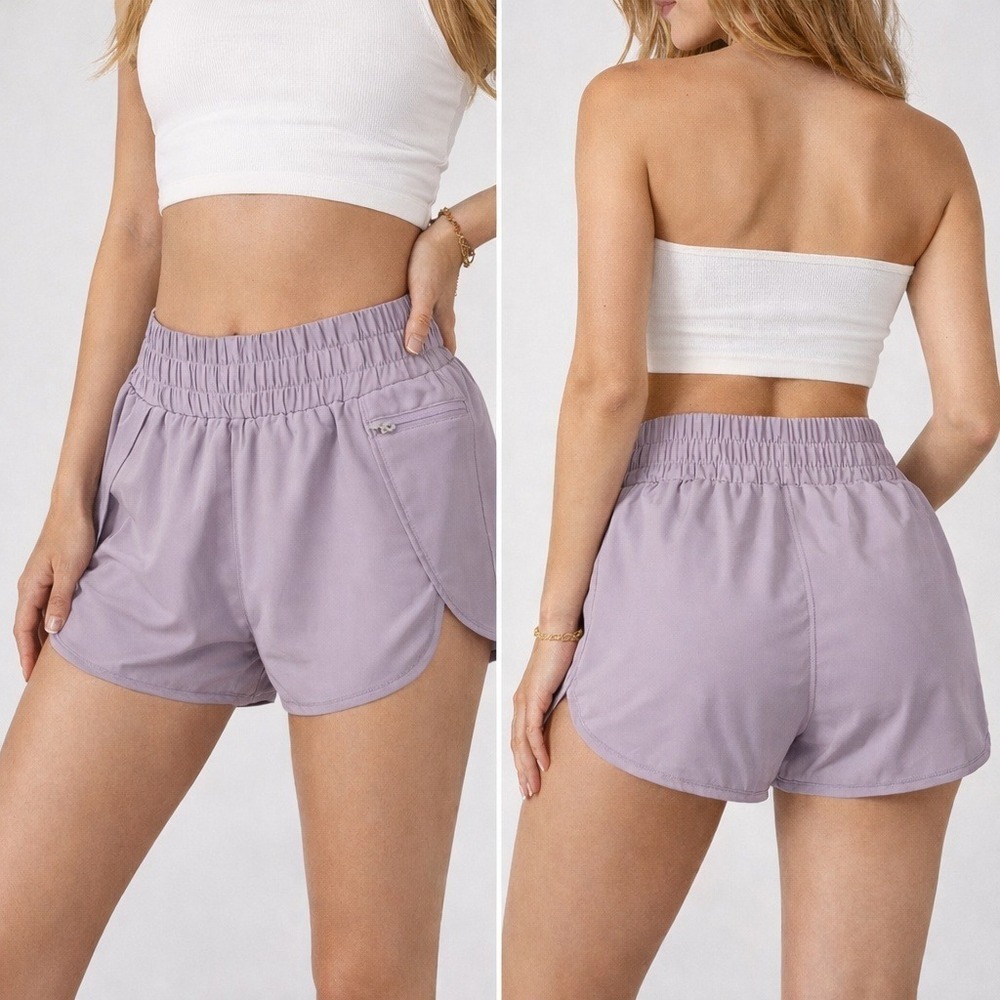 Lalala Blended Athletic Shorts Lilac Purple Elastic Waist Zipper Pocket Size M